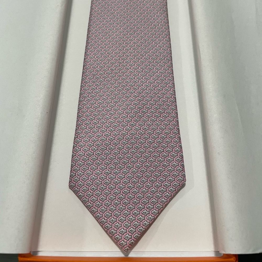 Hermes Paris 8cm Pink Twillbi tie - Picture 2 of 5
